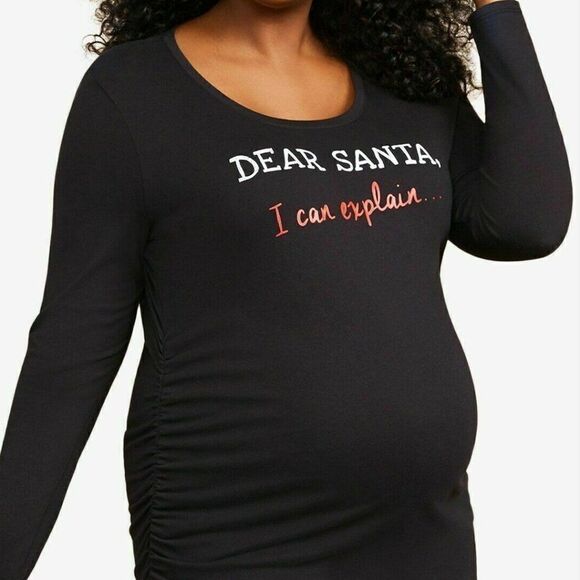 Motherhood Maternity Dear Santa I Can Explain Black T-shirt Plus Size 1XL NWT - Picture 1 of 7
